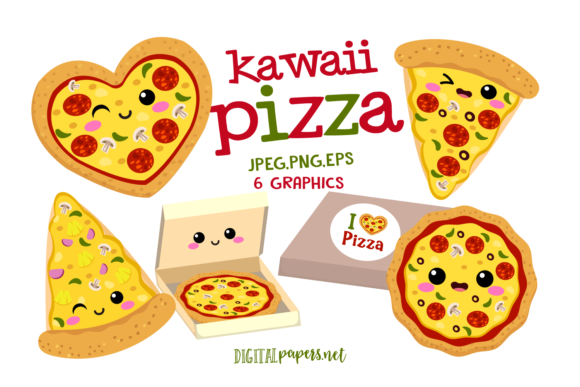 Download Kawaii Pizza Clipart Set - Pizza Collection