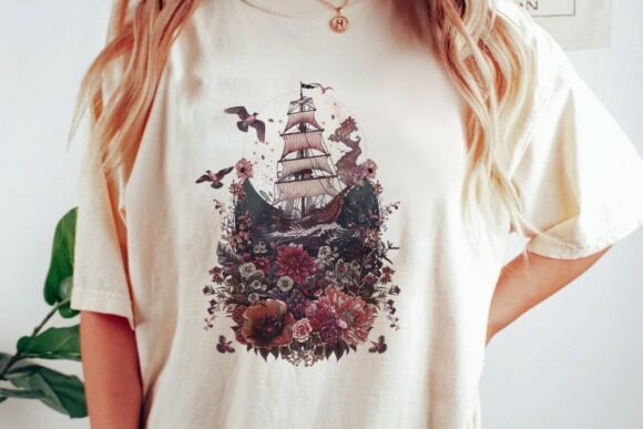 Download Sailing Ship Floral Gothic Art Png - Png Collection