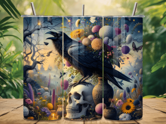 Download Gothic Spooky Raven Skull Tumbler Wrap - Premium Resources