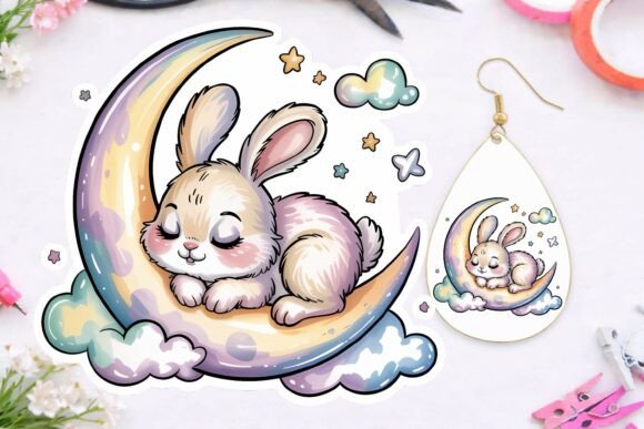 Download Cute Sleeping Bunny on Moon PNG – Kawaii - Png Collection
