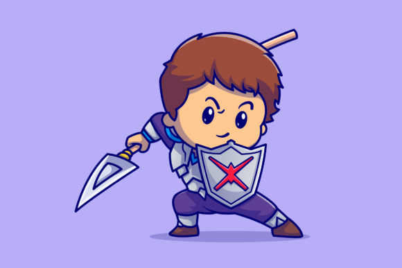 Download Cute Boy Knight with Shield and Spear - Premium Resources