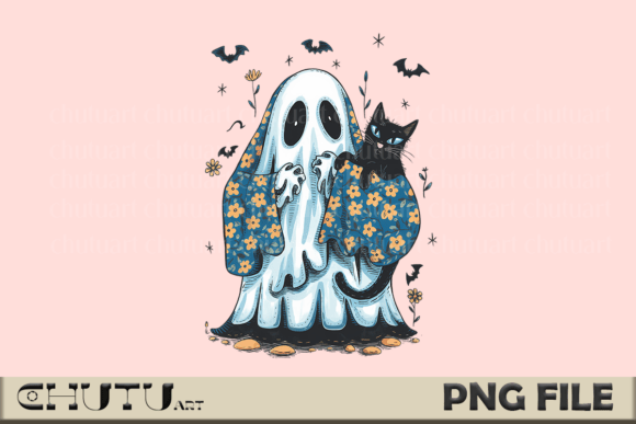 Download Floral Ghost with Black Cat PNG - Png Collection