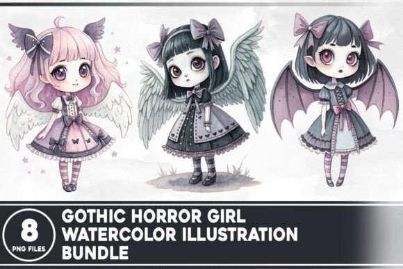 Download Gothic Horror Girl Watercolor Bundle - Gothic horror Collection