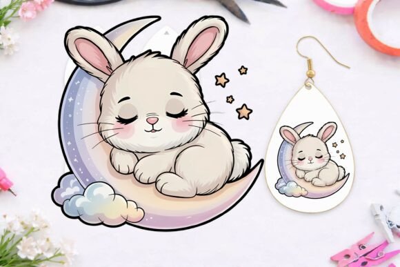 Download Cute Sleeping Bunny on Moon PNG – Kawaii - Png Collection